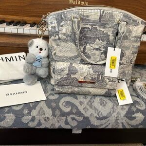 NWT 2-PIECE Brahmin Mindful Garden Silver and Gray Satchel Set